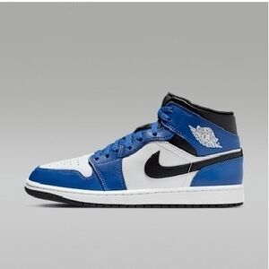 Jordan Men's Blue and White Sneakers. Jordan 1 Mid Game Royal/Black/White